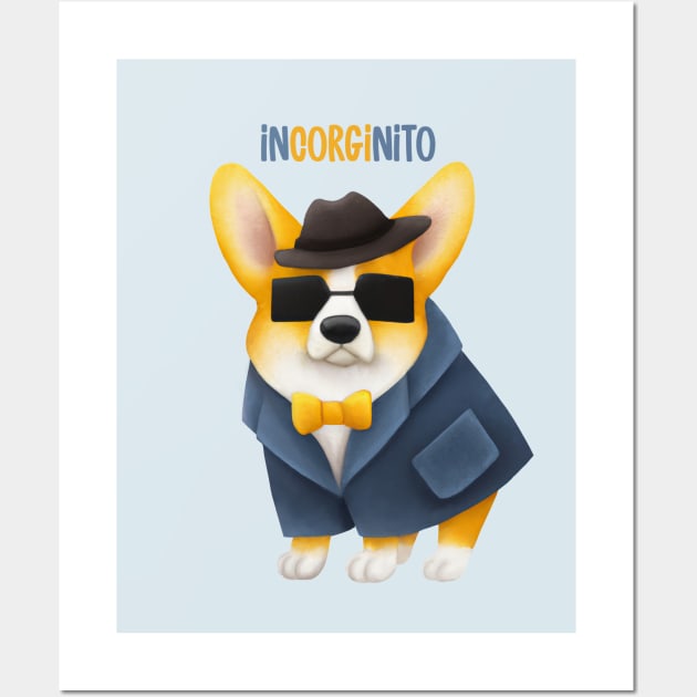 InCORGInito Corgi Cute Funny Dog Pun Detective Incognito Wall Art by dramabite